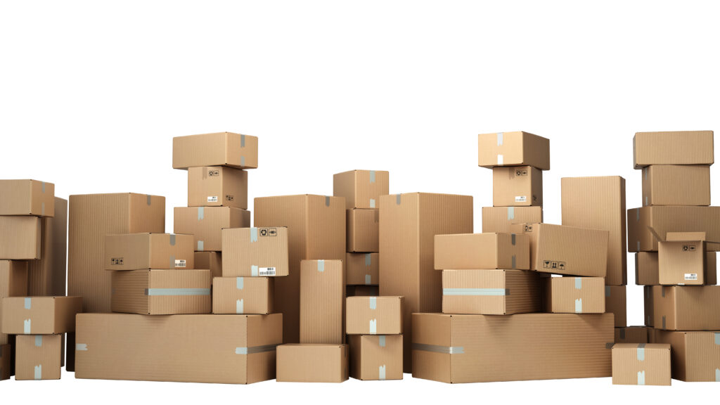 Cartone, scatole, su, pallet, consegna, e, trasporto, logistica, stoccaggio, 3d