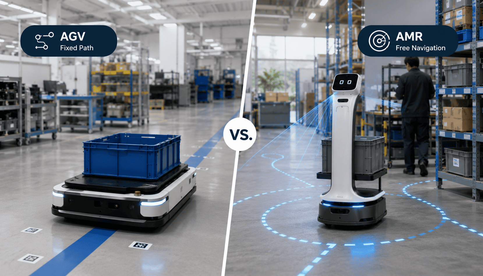 AGVs and AMRs for automotive shops moving parts through a service facility